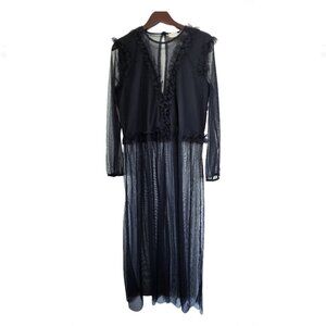 KAOS Women's Size XL Black Mesh Dress Sheer Goth Witchy Halloween Long Sleeve